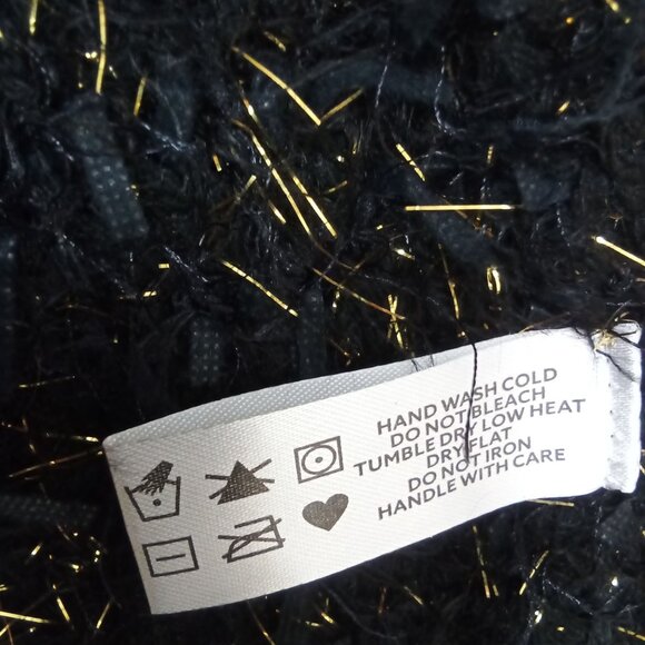 Faith + Linen Black & Metallic Gold Shaggy Eyelash Cardigan Sweater S/M - Picture 5 of 9